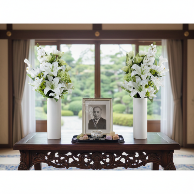 【造花の仏花・供花】カサブランカ&トルコキキョウ&ストックのモダン造花供花/2束セット(左右1対)