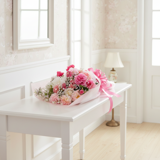 一点もの 高級アーティフィシャルフラワー花束｜ピンク系ラグジュアリーブーケ（母の日・誕生日・プロポーズ・ギフト）