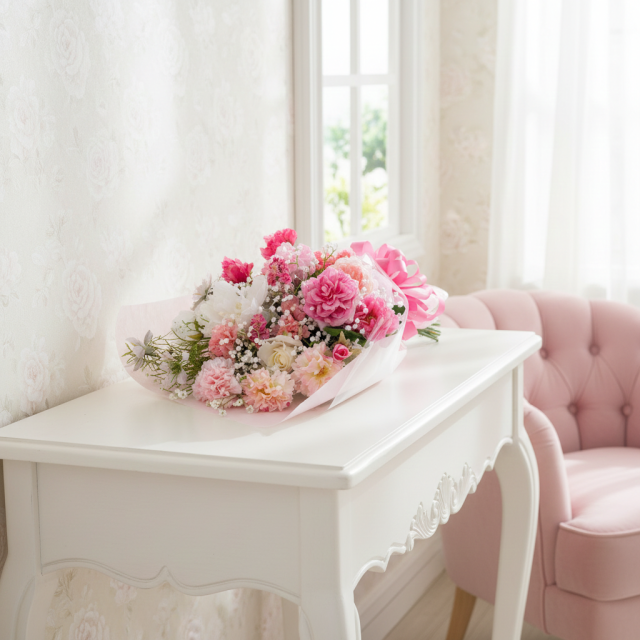 一点もの 高級アーティフィシャルフラワー花束｜ピンク系ラグジュアリーブーケ（母の日・誕生日・プロポーズ・ギフト）