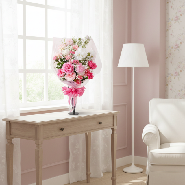 一点もの 高級アーティフィシャルフラワー花束｜ピンク系ラグジュアリーブーケ（母の日・誕生日・プロポーズ・ギフト）