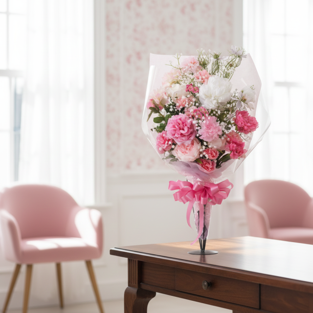 一点もの 高級アーティフィシャルフラワー花束｜ピンク系ラグジュアリーブーケ（母の日・誕生日・プロポーズ・ギフト）