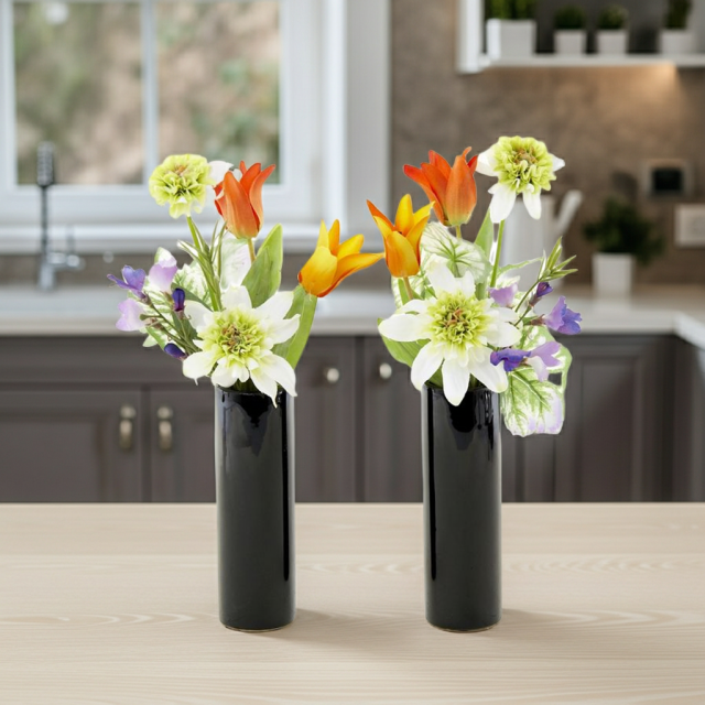 【お墓・仏壇用の造花・アーティフィシャルフラワー仏花 供花】フレンチマリーゴールド＆チューリップのミニ仏花セット（左右１対）