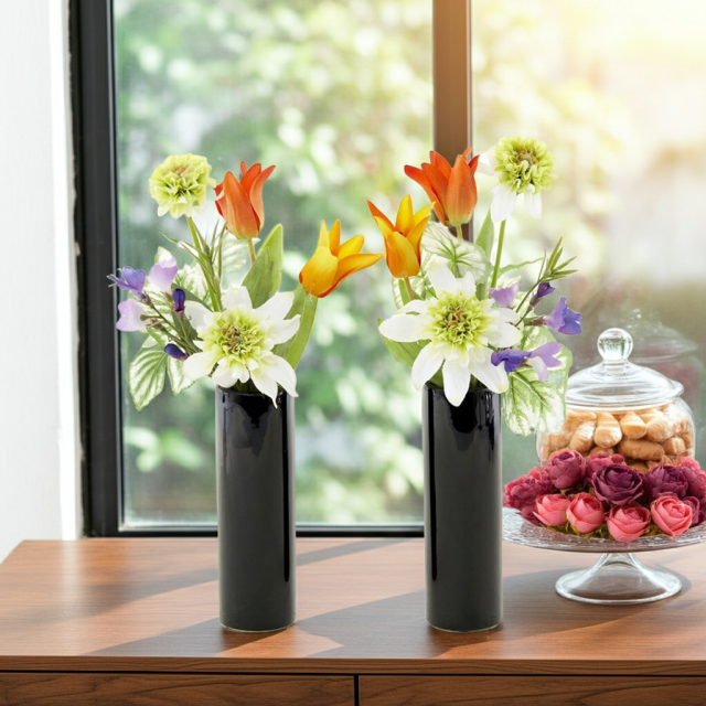 【お墓・仏壇用の造花・アーティフィシャルフラワー仏花 供花】フレンチマリーゴールド＆チューリップのミニ仏花セット（左右１対）