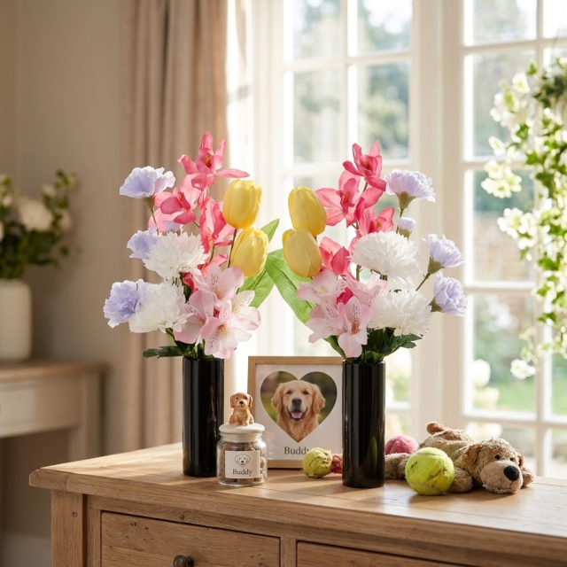 【造花・アーティフィシャルフラワー 仏花・供花・墓花】お彼岸・お盆の御供花C（左右１対セット）