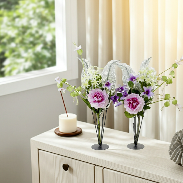 【造花の仏花・供花】ピオニー＆ノーブルクレマチスの供花（左右１対セット）