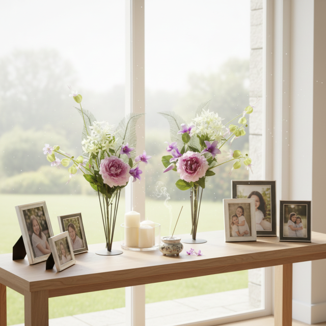 【造花の仏花・供花】ピオニー＆ノーブルクレマチスの供花（左右１対セット）