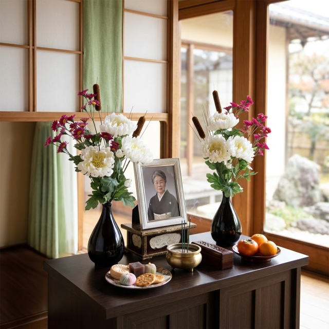 【造花の仏花・供花】菊&ガマの穂の供花(左右1対セット)