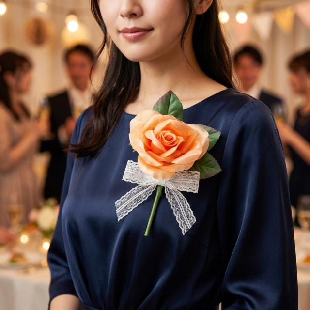 【コサージュ／アートフラワー・アーティフィシャルフラワー】プリンセスローズ（大）のコサージュ（オレンジ）