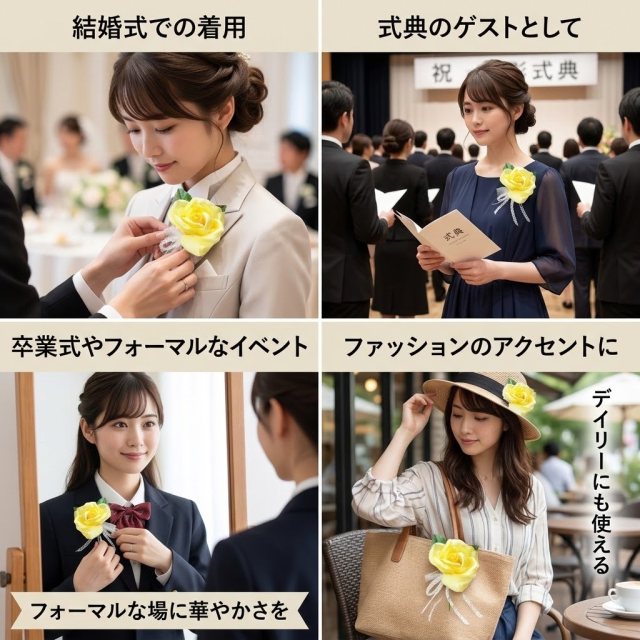 【コサージュ/アートフラワー・アーティフィシャルフラワー】プリンセスローズ(大)のコサージュ(イエロー)