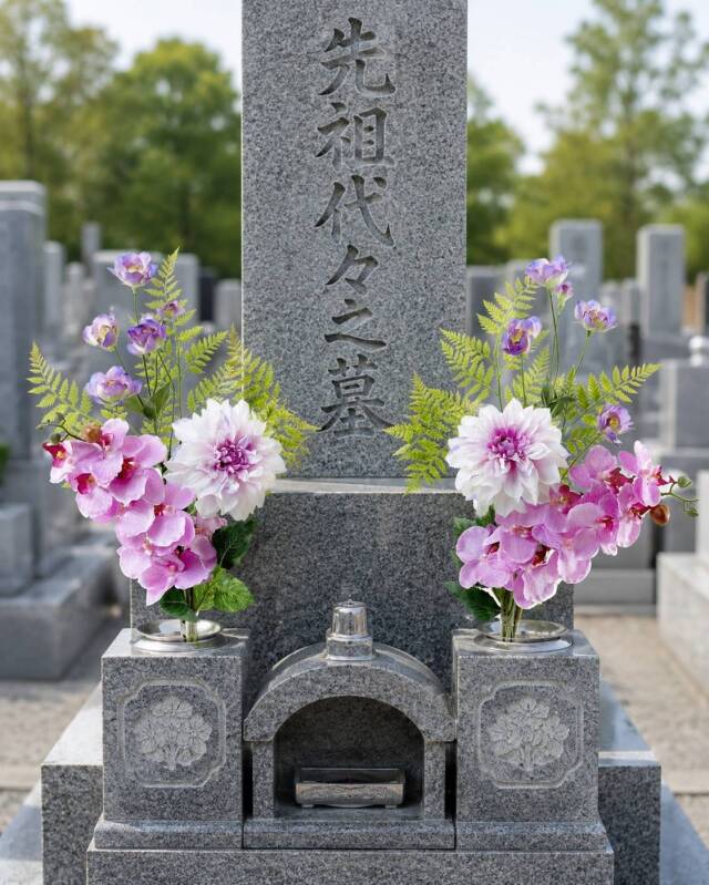 【造花の仏花・供花】胡蝶蘭&ダリアのモダン供花(左右1対セット)