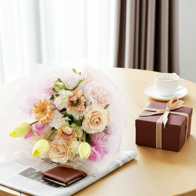 贈答・贈呈用花束・造花花束・花束ギフト】スイートピーとチューリップ