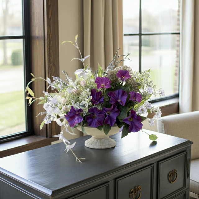 【造花・アーティフィシャルフラワー・インテリアアレンジメント】ナチュラルパープル