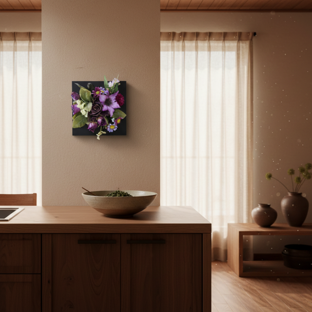 【造花壁掛・和モダン・インテリアアレンジメント】スクエアフレーム・京奈（けいな）