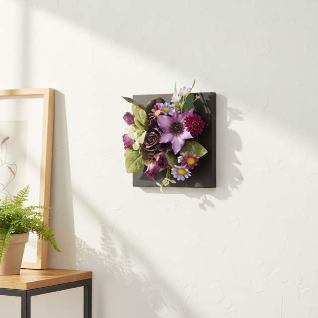 【造花壁掛・和モダン・インテリアアレンジメント】スクエアフレーム・京奈（けいな）