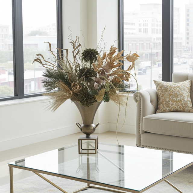 【プレミアムデザイン/造花・アートフラワーアレンジメント-golden peacock wings】ゴールデンピーコックウィング