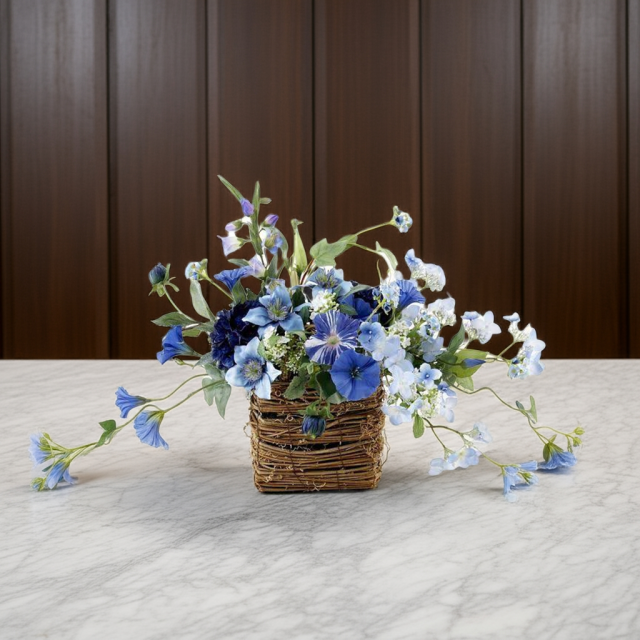 【造花・アーティフィシャルフラワー・ジャパニーズモダン・カゴアレンジメント】涼那-suzuna