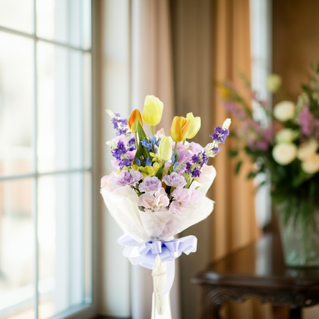 贈答・贈呈用花束・造花花束・花束ギフト】スイートピーとチューリップ