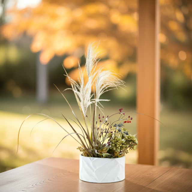 【造花・アーティフィシャルフラワー・和モダンアレンジメント】ダリアとススキのジャパニーズモダンアレンジメント