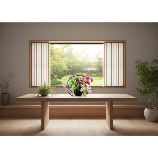 【アーティフィシャルフラワー・造花 和モダン・和風アレンジメント】ローズガーデンシリーズ｜Japanese style rose/伽羅