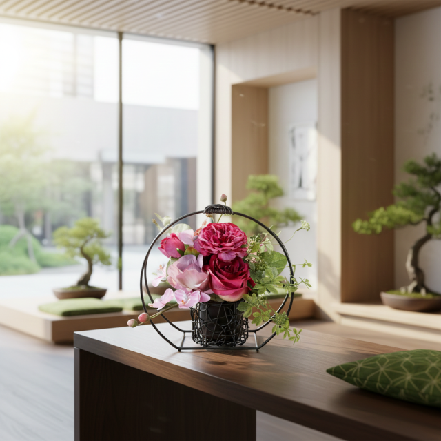 【アーティフィシャルフラワー・造花 和モダン・和風アレンジメント】ローズガーデンシリーズ|Japanese style rose/薔薇