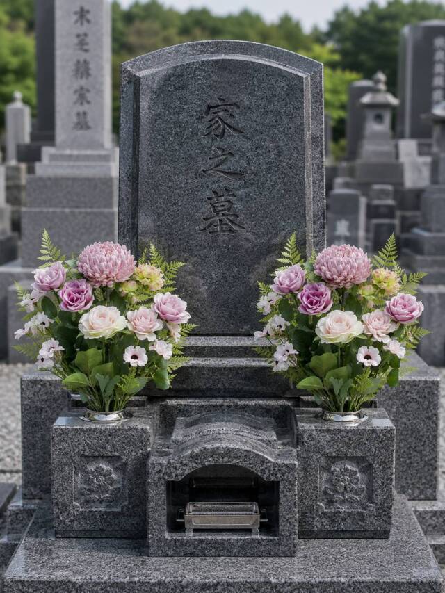 【アーティフィシャルフラワー・造花 お墓・お仏壇向け仏花・供花1対-左右2束セット】薔薇＆マムの洋風供花（左右１対セット）