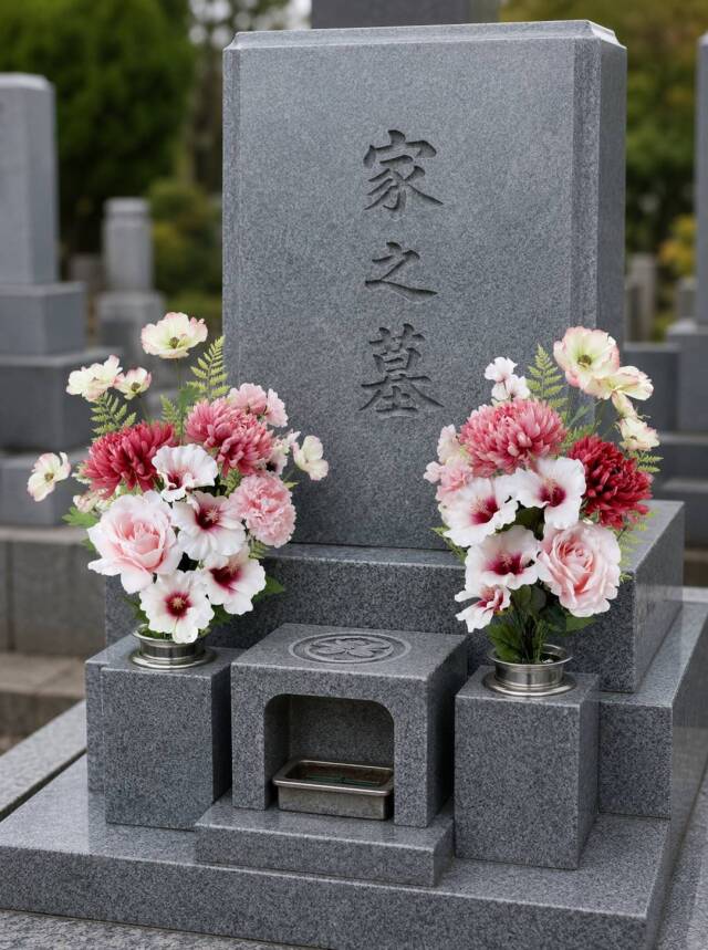【アーティフィシャルフラワー・造花 お墓・お仏壇向け仏花・供花1対-左右2束セット】薔薇&ハイビスカスの洋風供花(左右1対セット)