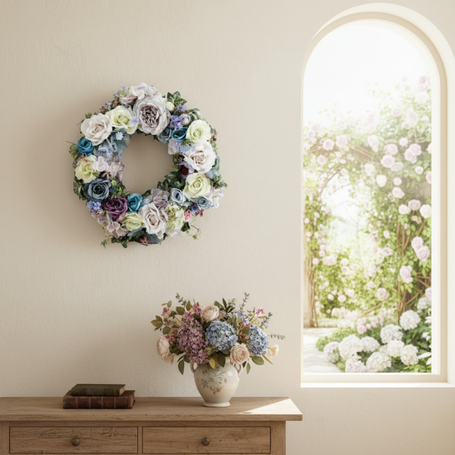 【造花 アーティフィシャルフラワー・アートフラワーのオリジナルリース】ローズガーデンシリーズ｜Rose wreath―D  リース