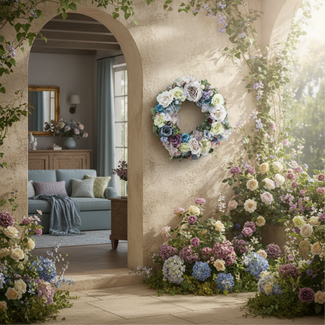 【造花 アーティフィシャルフラワー・アートフラワーのオリジナルリース】ローズガーデンシリーズ｜Rose wreath―D リース