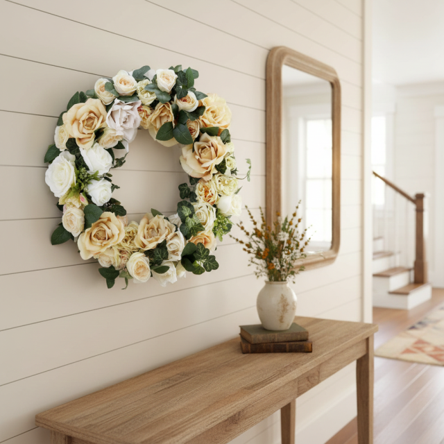 【造花 アーティフィシャルフラワー・アートフラワーのオリジナルリース】ローズガーデンシリーズ｜Rose wreath―E