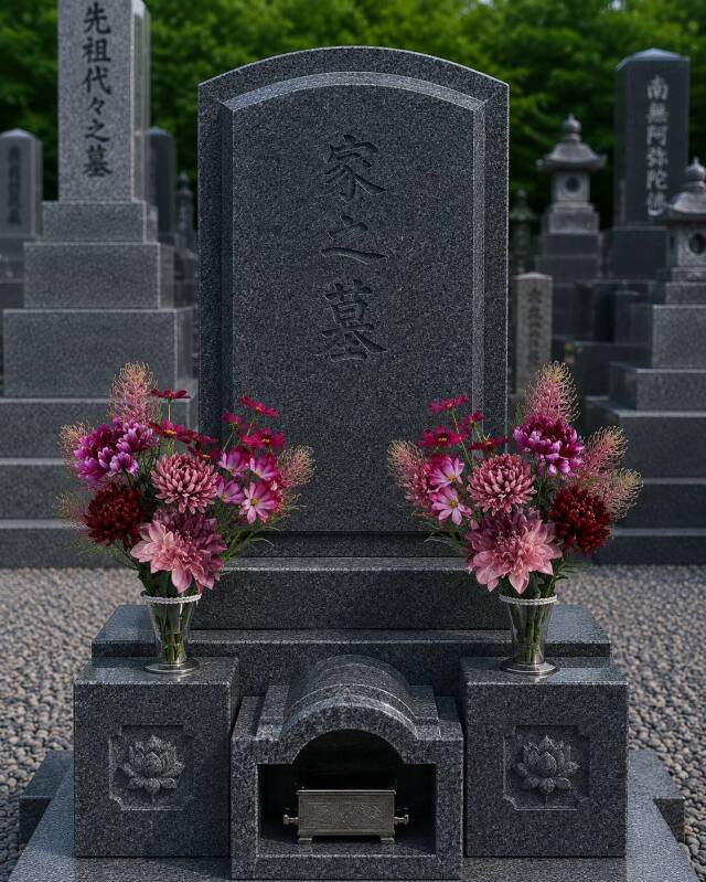 【造花・アーティフィシャルフラワー 仏花・供花】コスモスとダリアの洋花モダン墓花（左右１対セット）