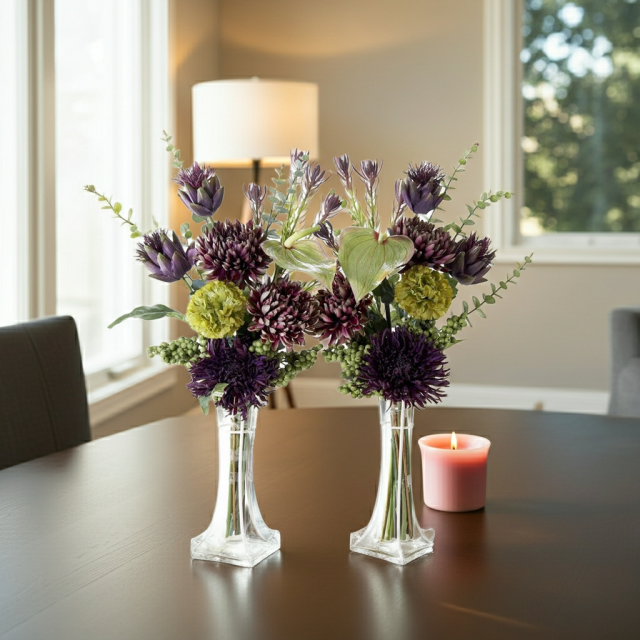 【造花・アーティフィシャルフラワー 仏花・供花】マムとアーティチョークの洋花モダン墓花（左右１対セット）