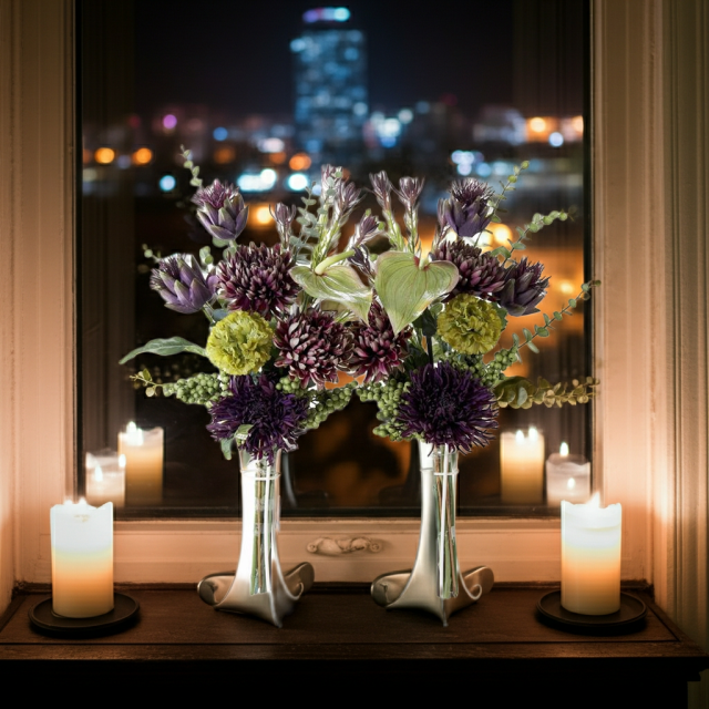 【造花・アーティフィシャルフラワー 仏花・供花】マムとアーティチョークの洋花モダン墓花（左右１対セット）