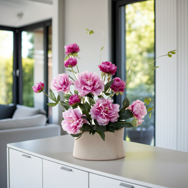 【造花・アーティフィシャルフラワー・和風・和モダン・ジャパニーズモダンアレンジメント】富貴花－hwoukika