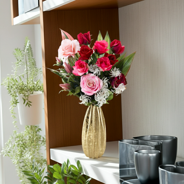 【アーティフィシャルフラワー インテリアブーケアレンジ】ローズガーデンシリーズ｜バンドルアレンジメント Lady Rose