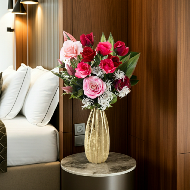 【アーティフィシャルフラワー インテリアブーケアレンジ】ローズガーデンシリーズ｜バンドルアレンジメント Lady Rose