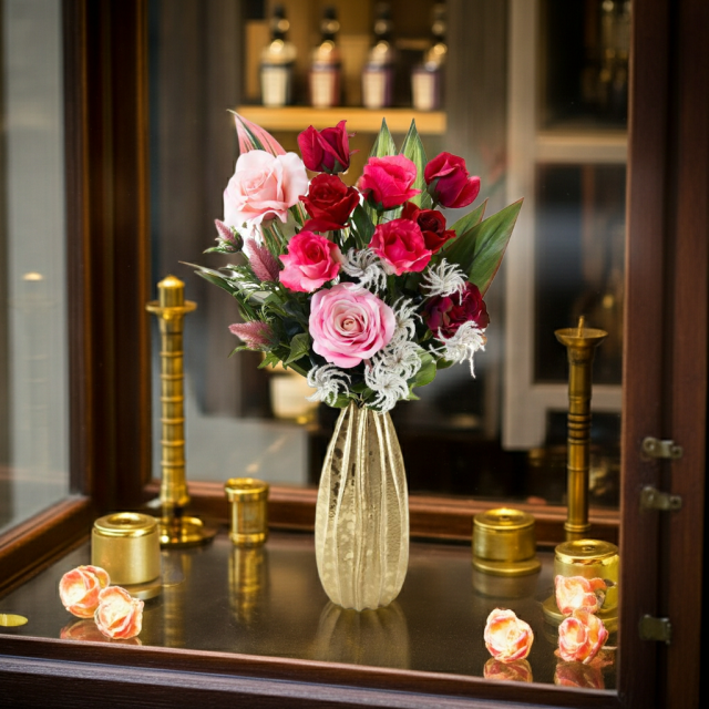 【アーティフィシャルフラワー インテリアブーケアレンジ】ローズガーデンシリーズ｜バンドルアレンジメント Lady Rose