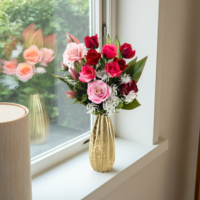 【アーティフィシャルフラワー インテリアブーケアレンジ】ローズガーデンシリーズ｜バンドルアレンジメント Lady Rose