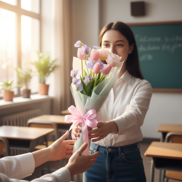 【リアルな高級造花の花束・気軽に贈れるカジュアルサイズ花束】チューリップとスイートピーのフレッシュブーケ