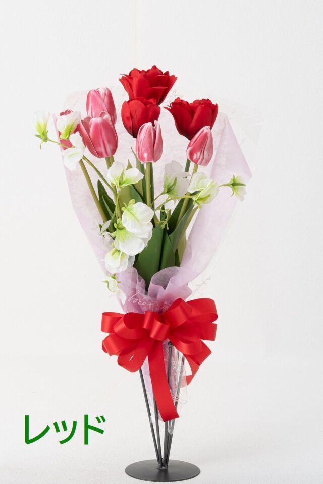 【リアルな高級造花の花束・気軽に贈れるカジュアルサイズ花束】チューリップとスイートピーのフレッシュブーケ