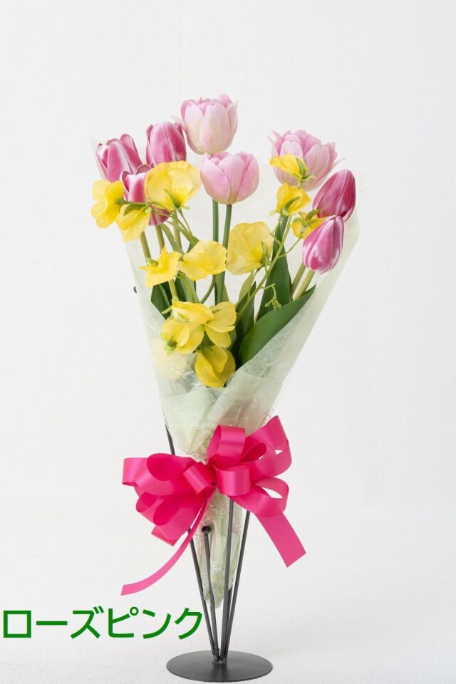 【リアルな高級造花の花束・気軽に贈れるカジュアルサイズ花束】チューリップとスイートピーのフレッシュブーケ