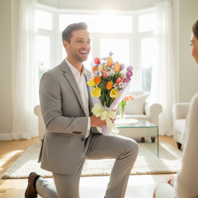 【贈答・贈呈用花束・高級造花の花束・花束ギフト】チューリップとパンジーのアニバーサリーブーケ