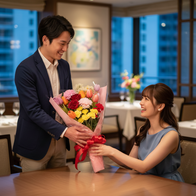 【贈答・贈呈用花束・高級造花の花束・記念日など思い出に残るギフトブーケ】カーネーションとチューリップの花束