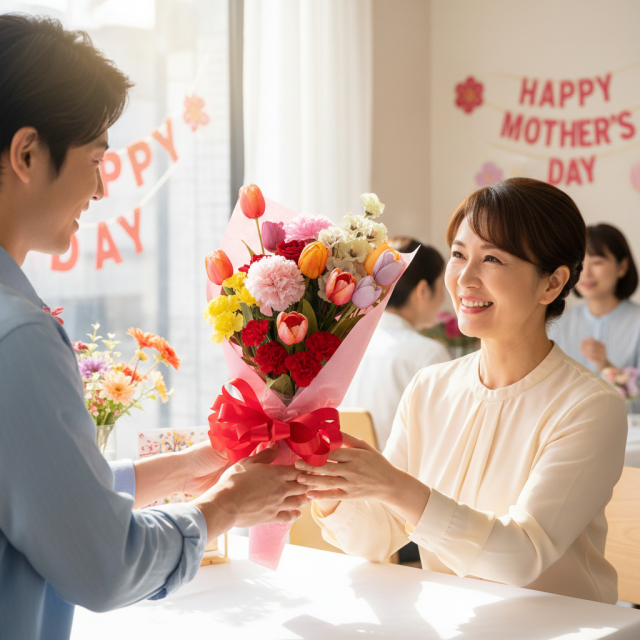 【贈答・贈呈用花束・高級造花の花束・記念日など思い出に残るギフトブーケ】カーネーションとチューリップの花束