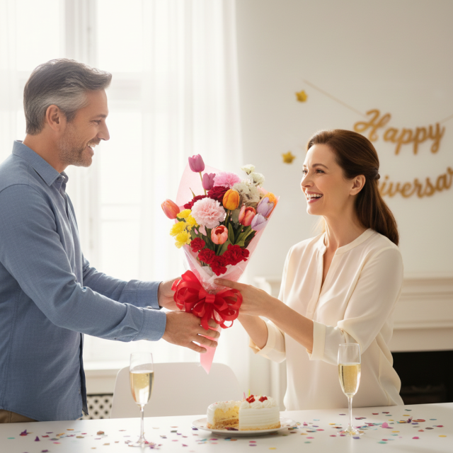 【贈答・贈呈用花束・高級造花の花束・記念日など思い出に残るギフトブーケ】カーネーションとチューリップの花束