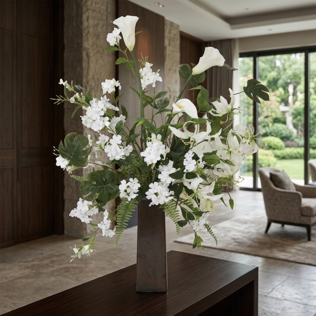 【プレミアムアレンジ 造花・アーティフィシャルフラワー・インテリアフラワー】White and green flower arrangement