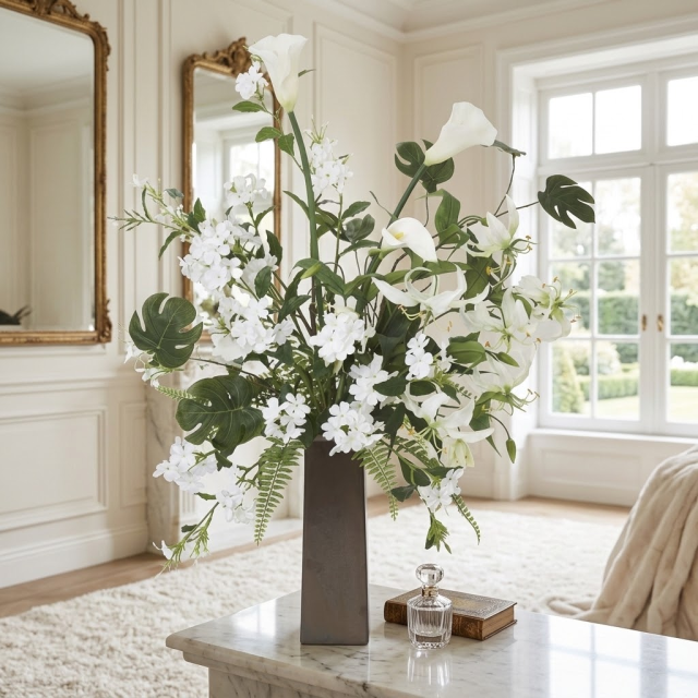 【プレミアムアレンジ 造花・アーティフィシャルフラワー・インテリアフラワー】White and green flower arrangement