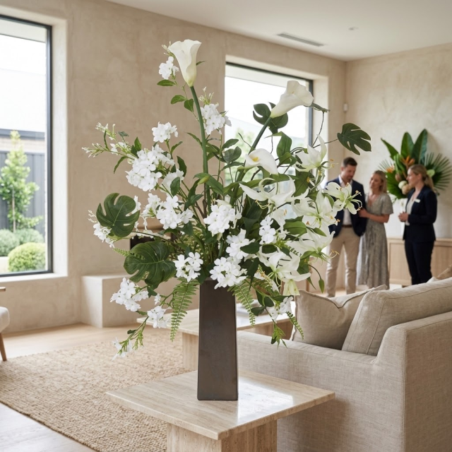 【プレミアムアレンジ 造花・アーティフィシャルフラワー・インテリアフラワー】White and green flower arrangement