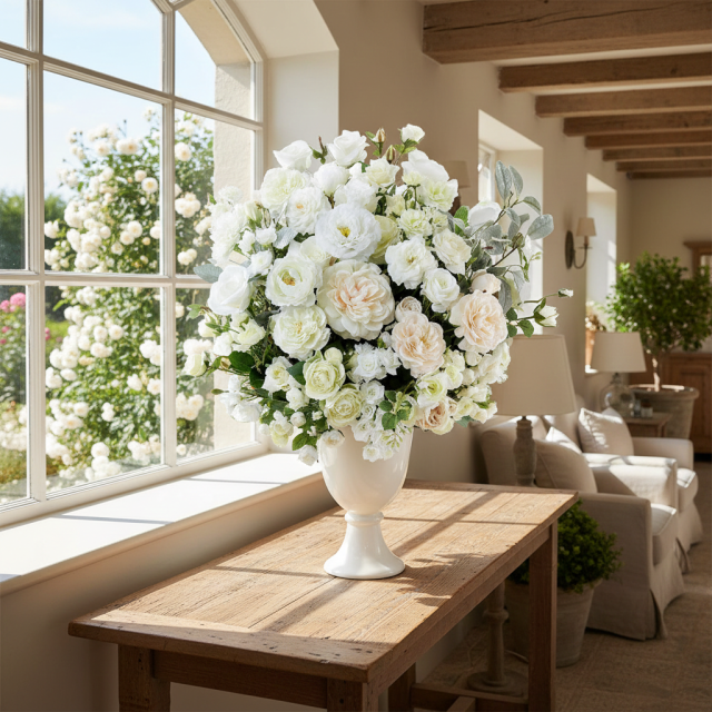 【プレミアムコレクション 造花・アーティフィシャルフラワーアレンジメント】ローズガーデンシリーズ｜ホワイトムスク