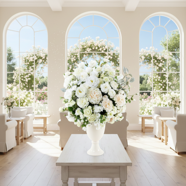 【プレミアムコレクション 造花・アーティフィシャルフラワーアレンジメント】ローズガーデンシリーズ｜ホワイトムスク