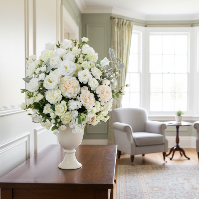 【プレミアムコレクション 造花・アーティフィシャルフラワーアレンジメント】ローズガーデンシリーズ｜ホワイトムスク